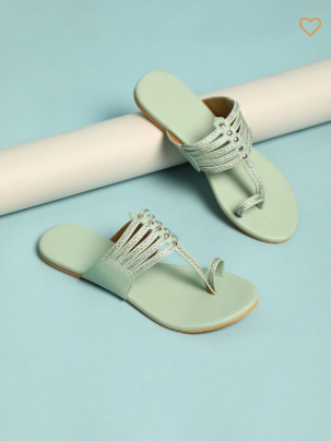 Sea Green Kolapuri with Silver Braiding and Silver Rivets