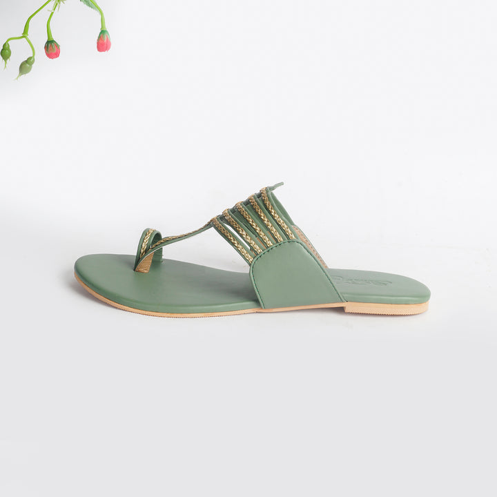 Olive Green Kolapuri With Gold Braid and Gold Rivets