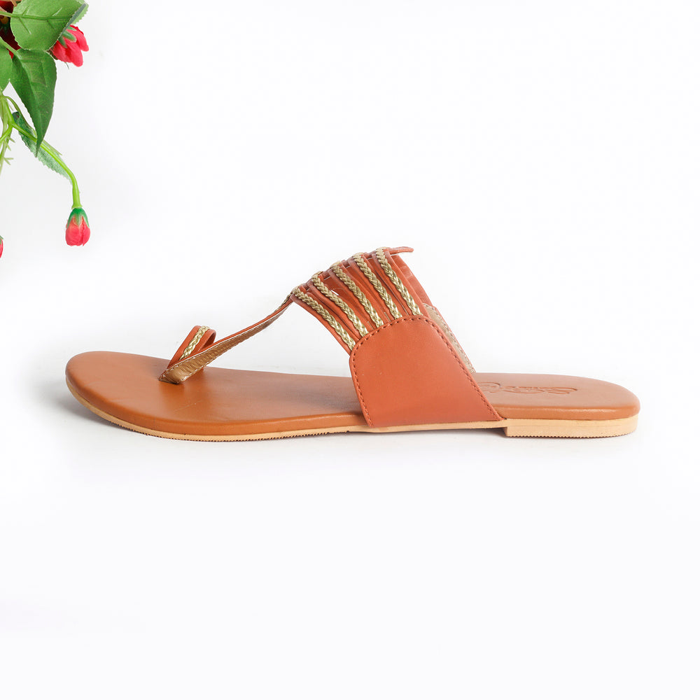 Tan Kolapuri with Gold Braiding and Gold Rivets