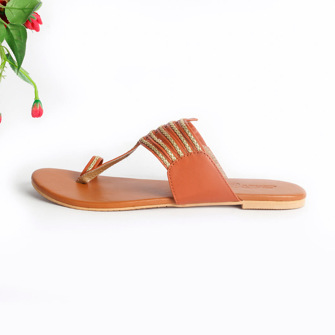 Tan Kolapuri with Gold Braiding and Gold Rivets