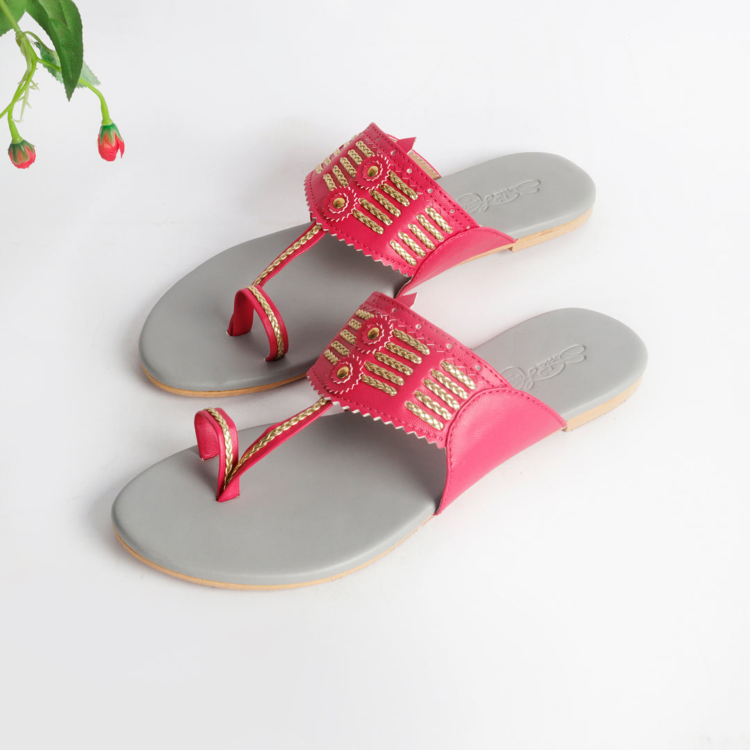 Magenta Multi Braid Kolapuri with Light Grey Base