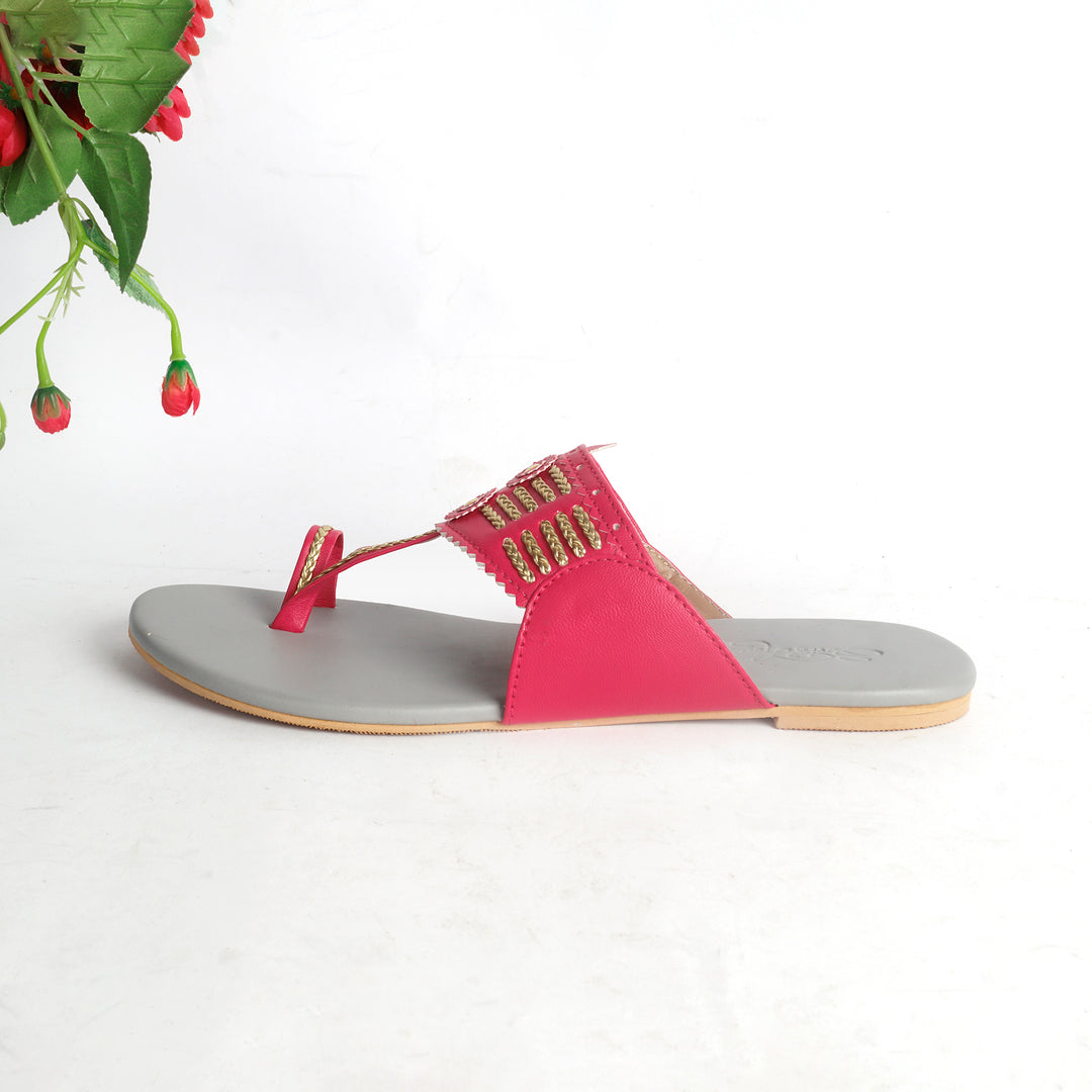 Magenta Multi Braid Kolapuri with Light Grey Base