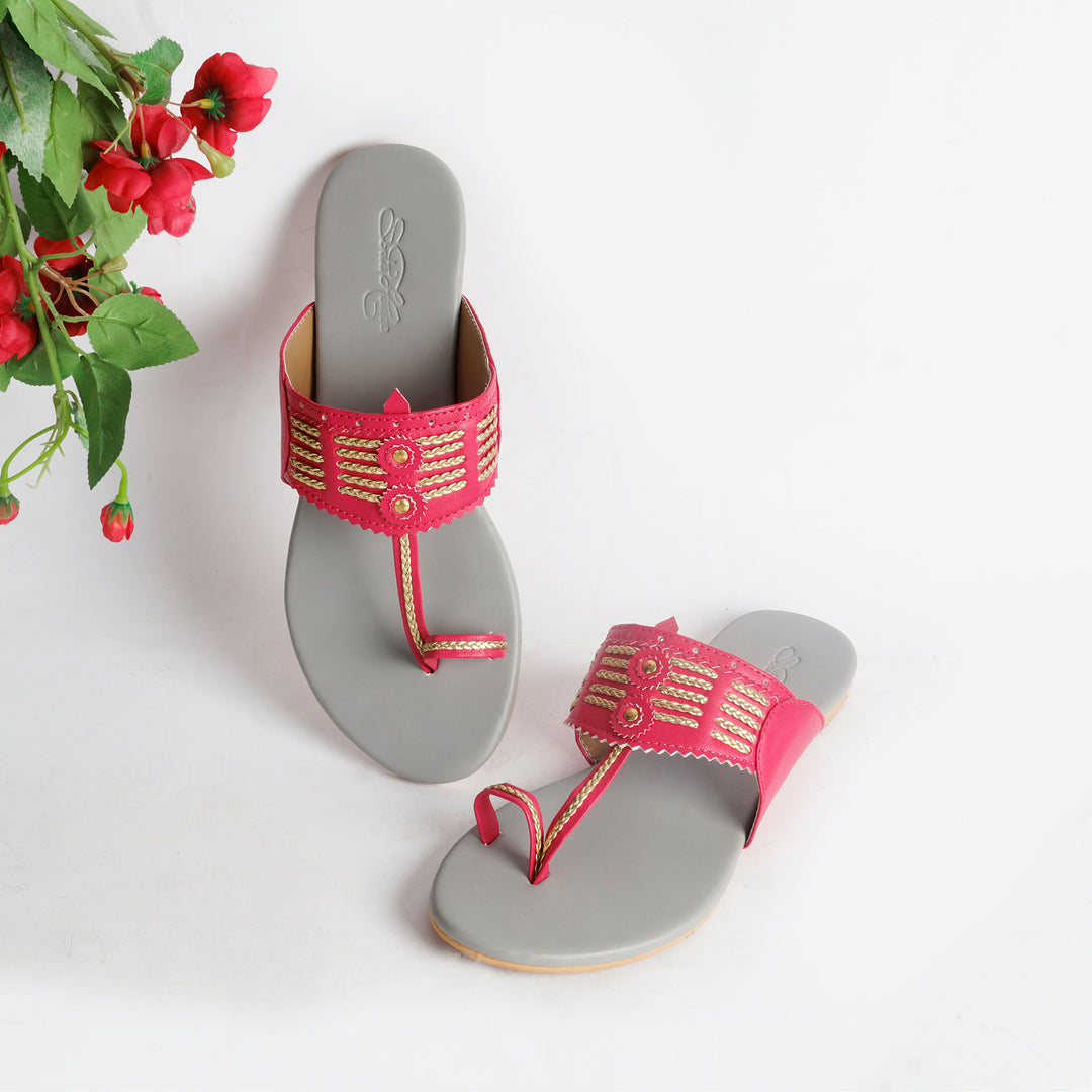 Magenta Multi Braid Kolapuri with Light Grey Base