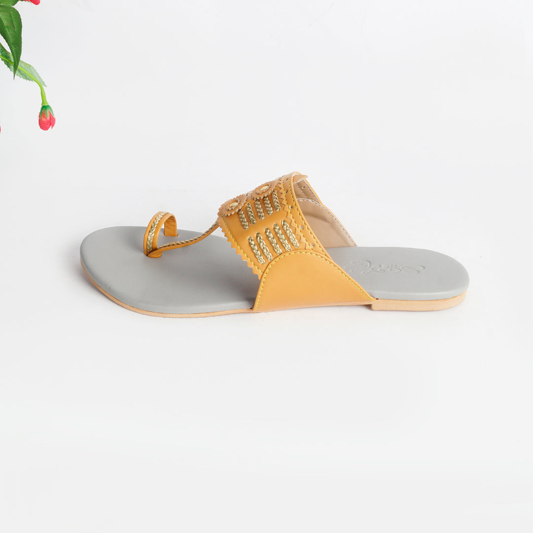 Yellow Multi Braid Kolapuri with Light Grey Base