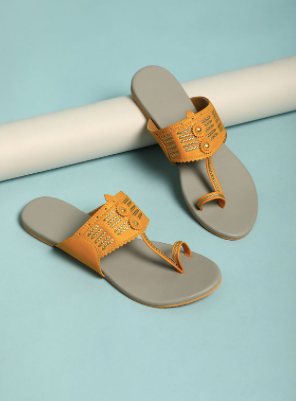 Yellow Multi Braid Kolapuri with Light Grey Base