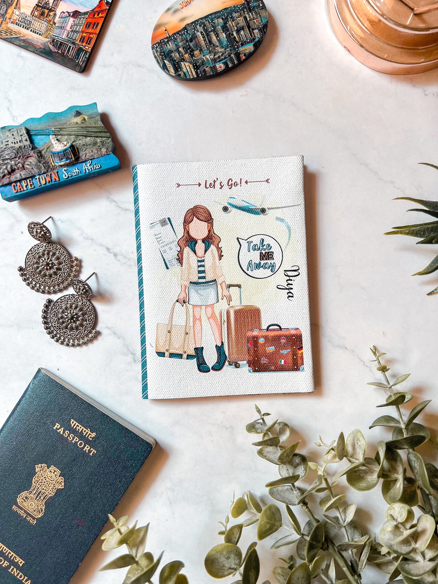 Cotton Canvas Traveller Chic Passport Cover - Teal & Beige