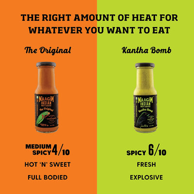 Naagin - Indian Hot Sauce The Original & Kantha Bomb, Bottle (230gm, Pack of 2)