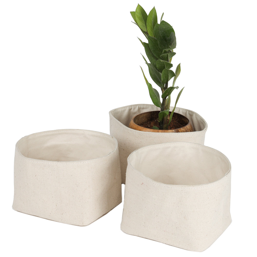 Akiiko Small Fabric Planters | Cotton Canvas, Square | Pack of 3