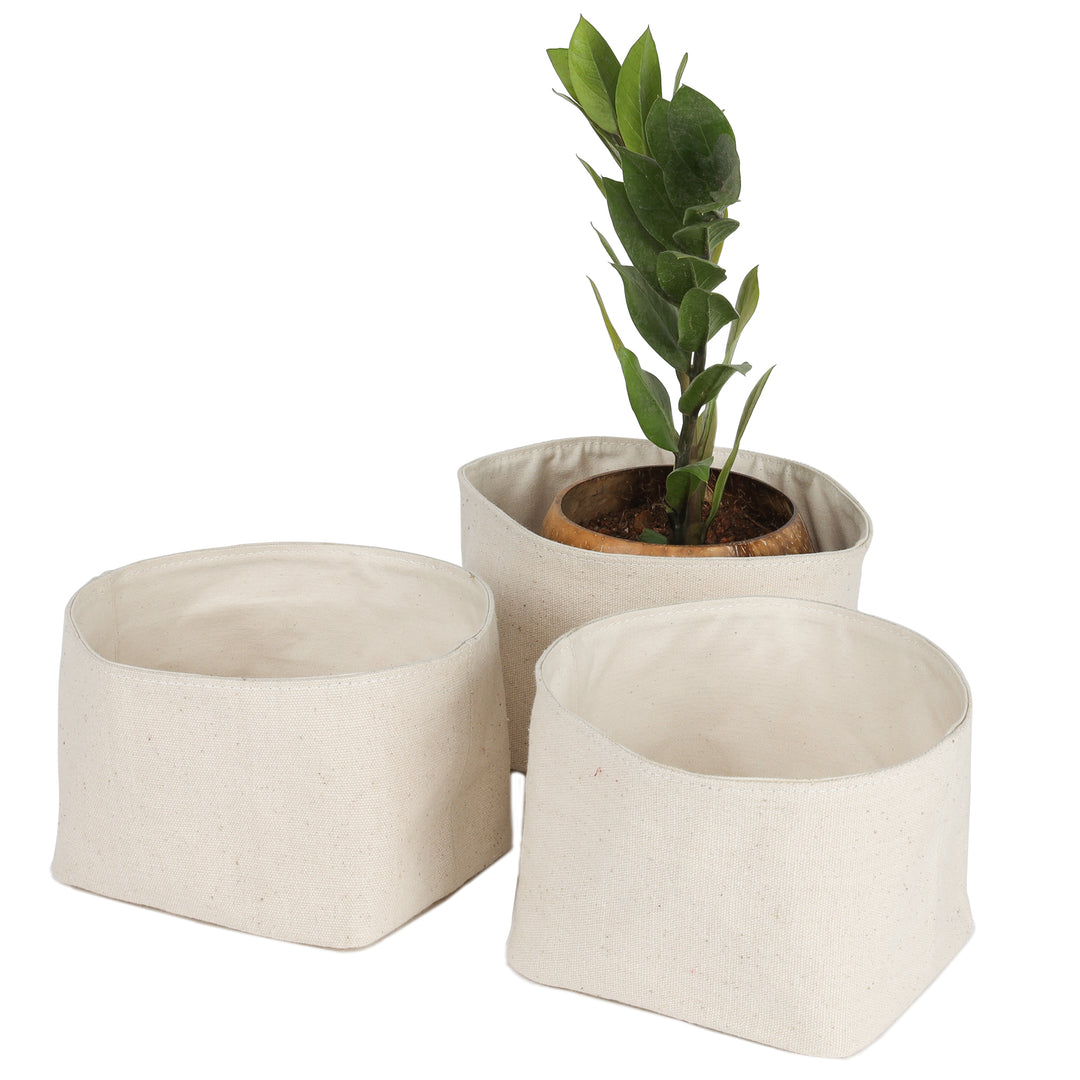Akiiko Small Fabric Planters | Cotton Canvas, Square | Pack of 3