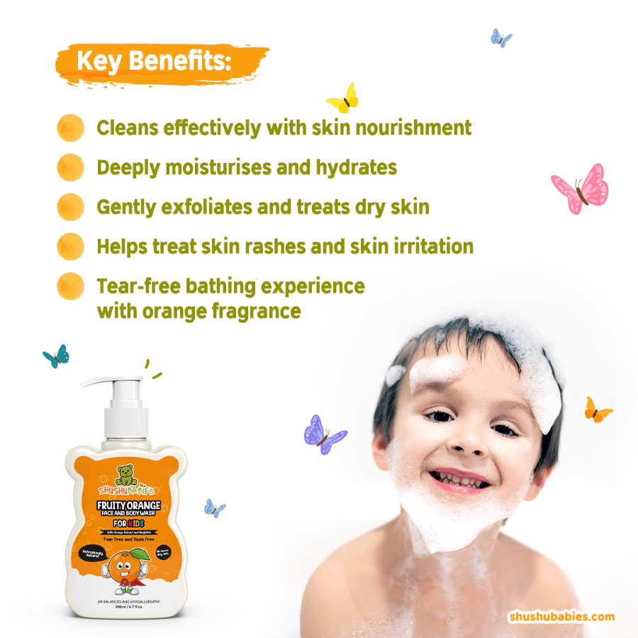 Fruity Orange Face and Body Wash for Kids with Orange and Manjistha- 200ml