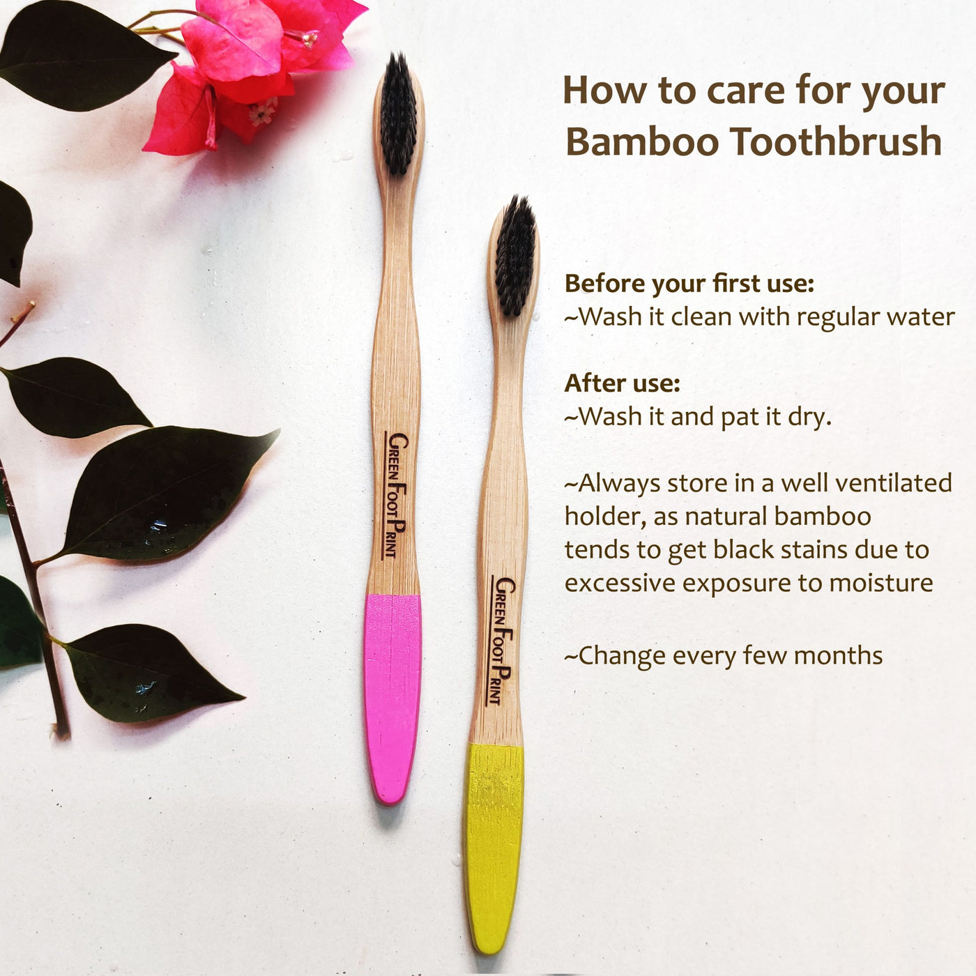 Natural Bamboo Toothbrush | Pack of 2 Charcoal bristles