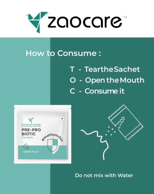 Zaocare Pre Probiotic Orosoluble Sachet | For Proper Digestion, Colon Cleanse, Colon Hygiene, and Gut Health | 20 Sachets