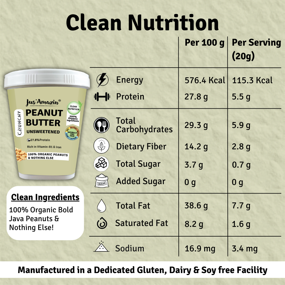 Jus Amazin CRUNCHY Organic Peanut Butter - Unsweetened