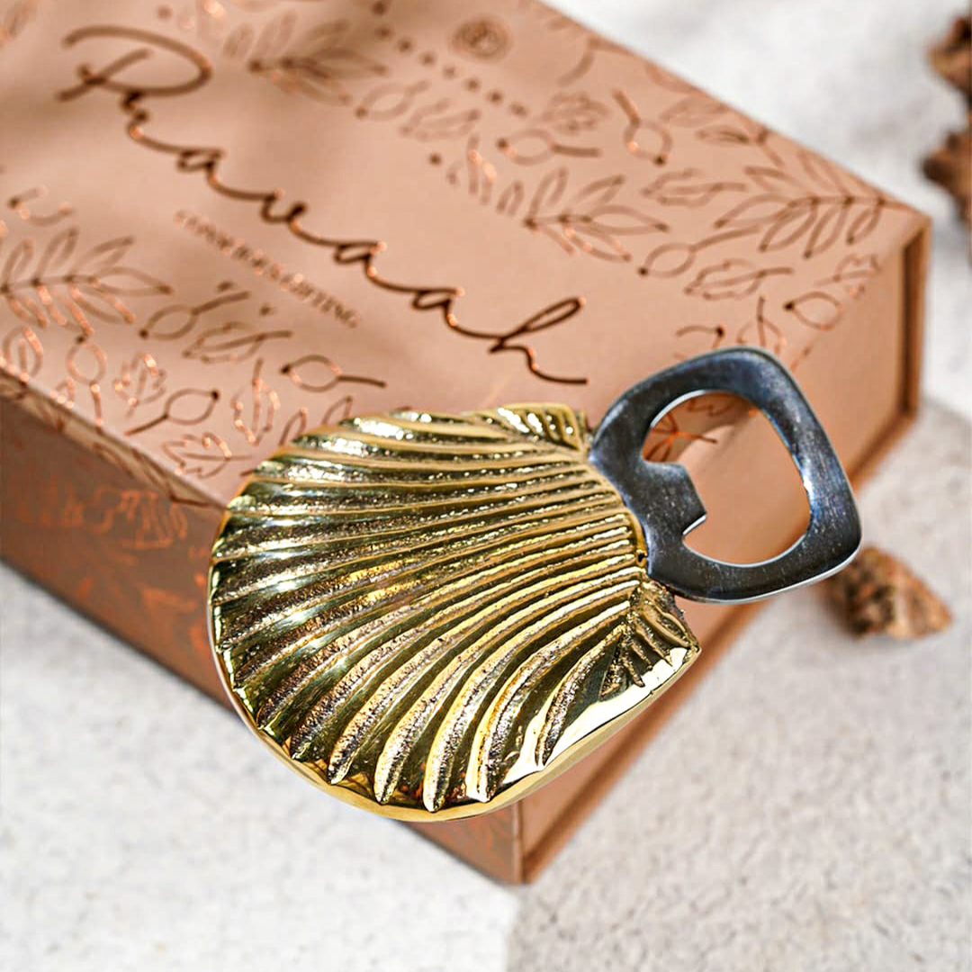 Pravaah Seep (Shell) Brass Bottle Opener | Made in Solid Brass | Bar Accessories