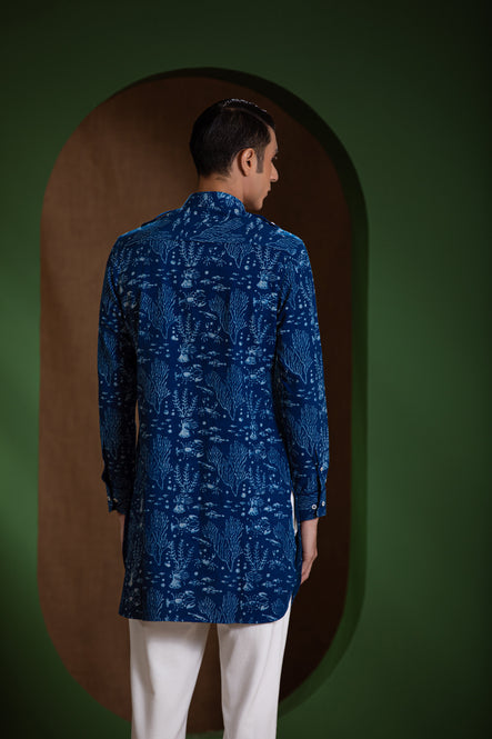 Seascape Hand-Block Print Men's Kurta