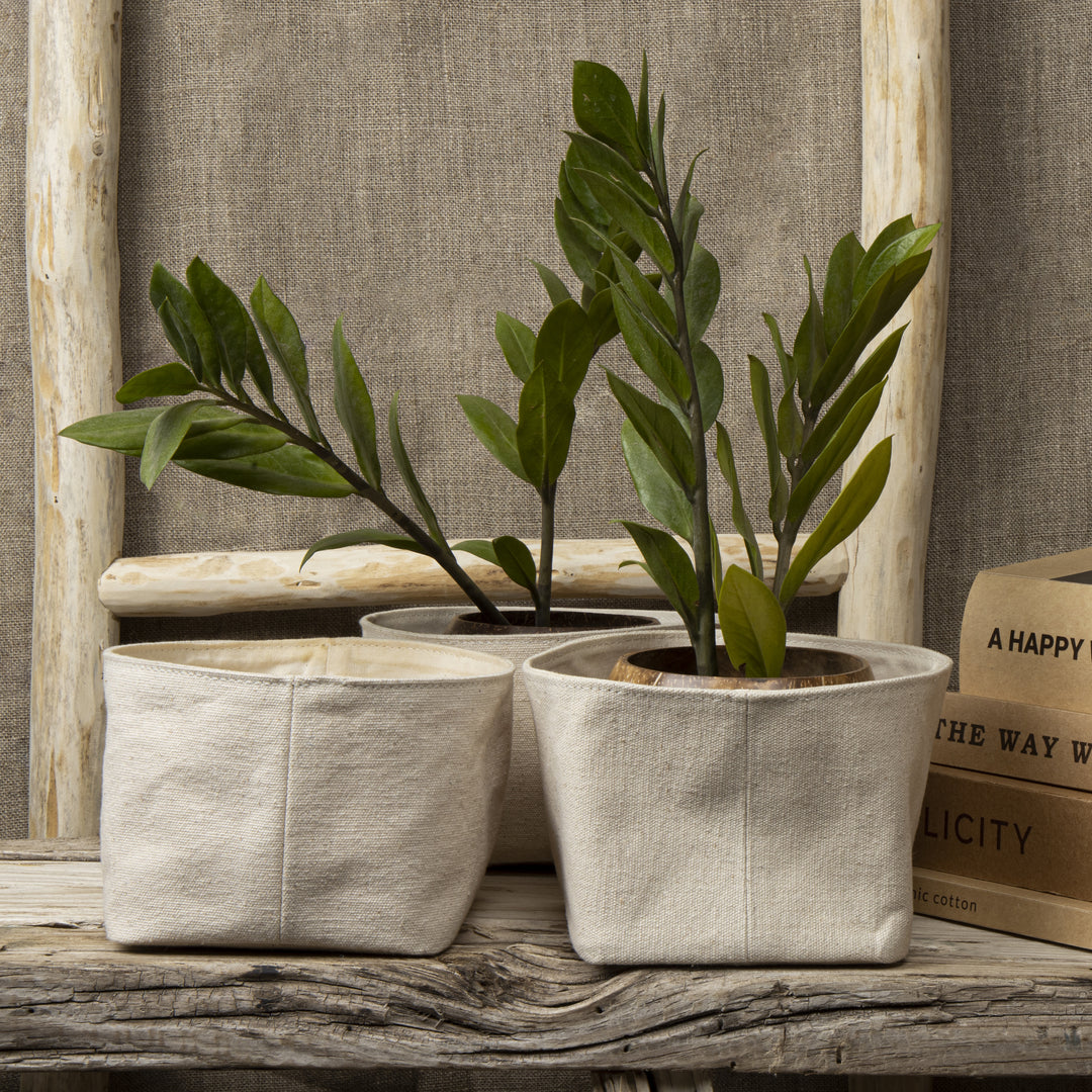 Akiiko Small Fabric Planters | Cotton Canvas, Square | Pack of 3