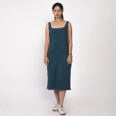 Women’s Organic Cotton Midi Dress Color Teal Blue