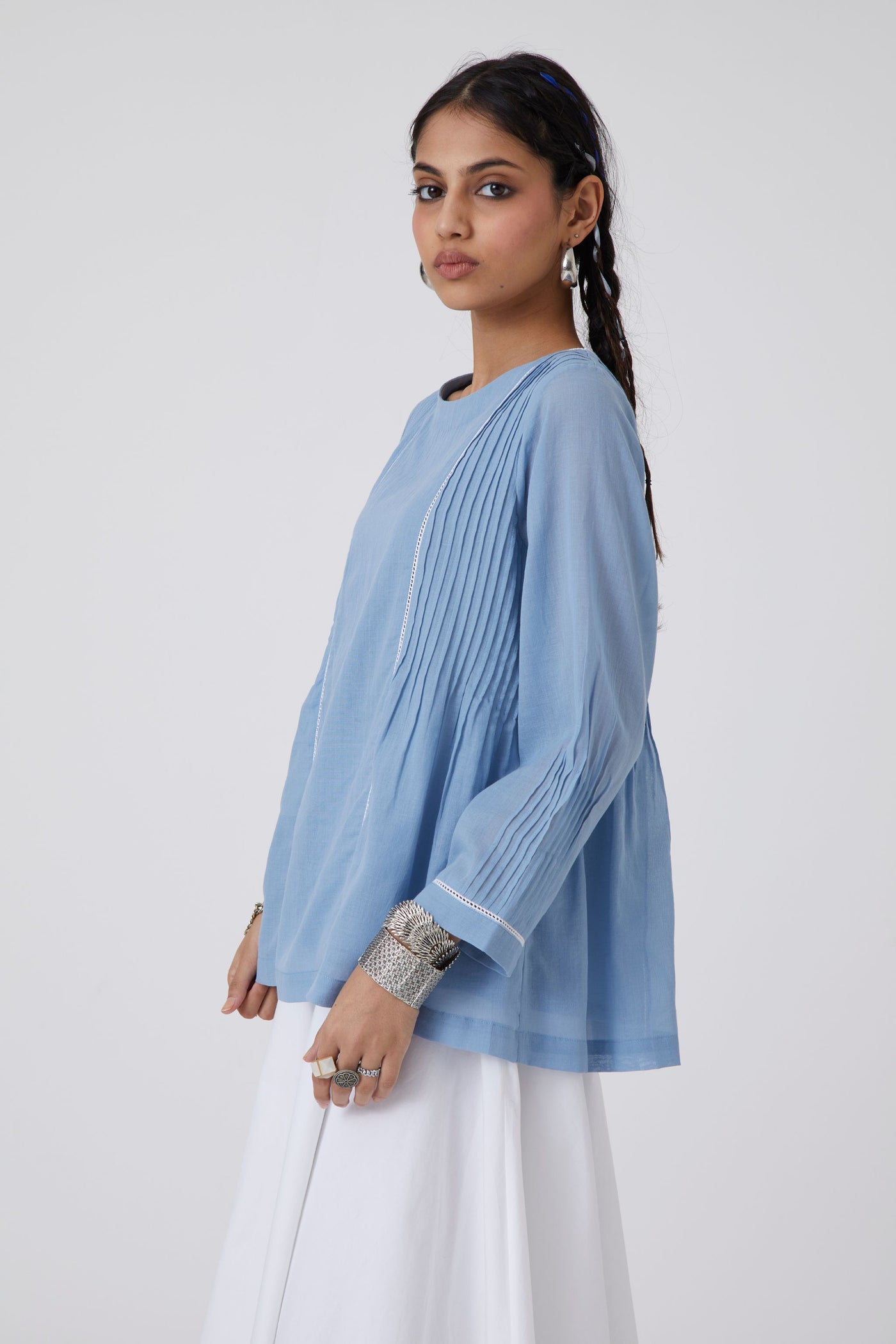 Saba Top | Blouse with Lace Inserts | Organic Cotton Voile