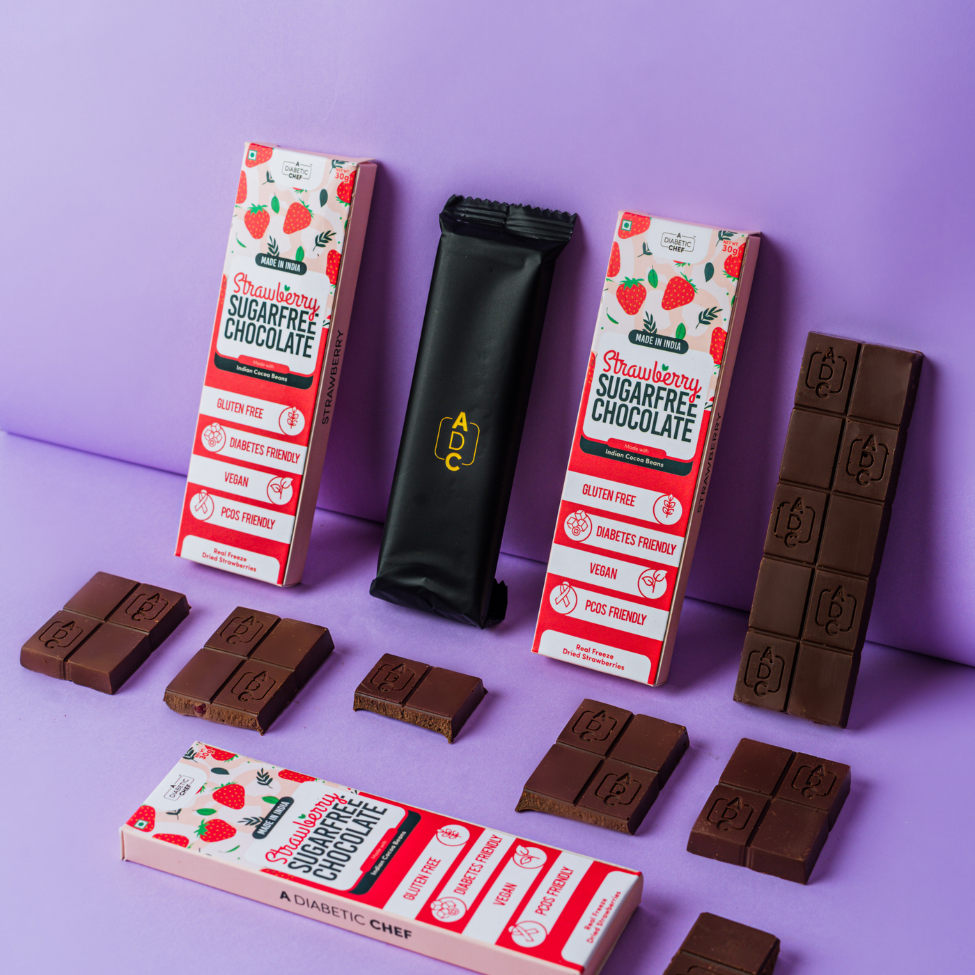 Strawberry Sugarfree Chocolate | Diabetes Friendly Premium Dark Chocolate | Vegan - 30g each (Pack of 3)