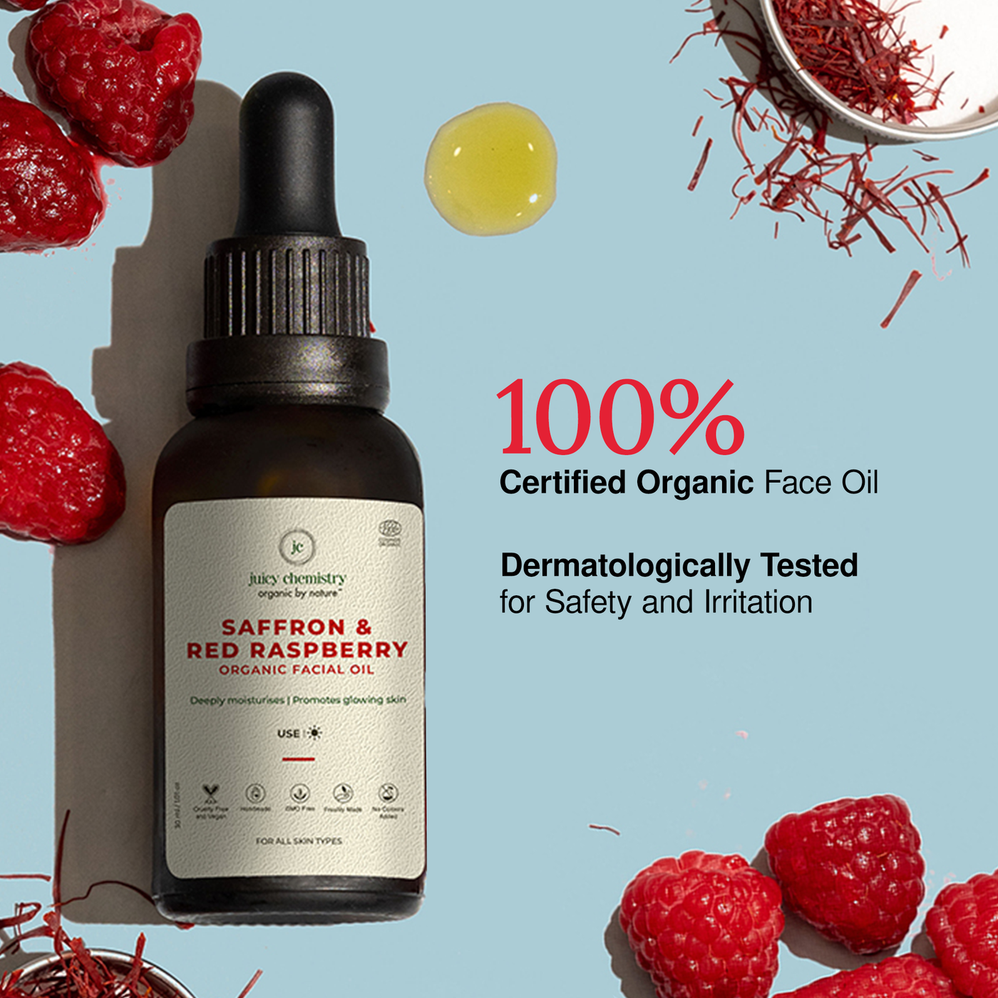 Organic Saffron & Red Raspberry Illuminating & Moisturizing Day Facial Oil-10ml