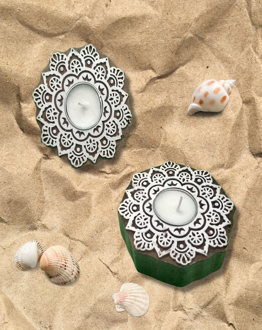 Aesthetic Living Surajmukhi - Wooden Tea Light Holder with pack of 6 soywax t-light candles