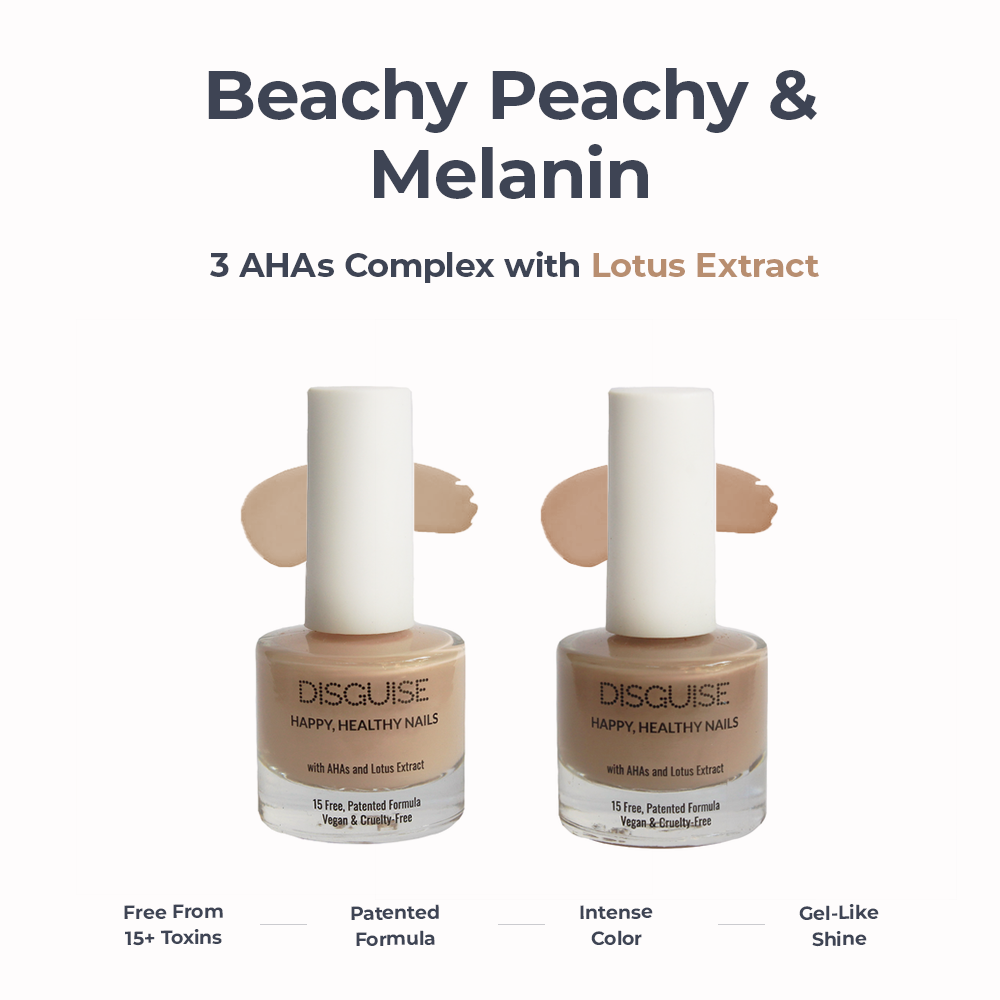 Disguise Cosmetics Happy, Healthy Nail Polish Combo Beachy Peachy 114 + Melanin 113: 21 TOXIN FREE | WITH AHA & LOTUS EXTRACT | STRENGTHENS & REPAIRS NAILS | 9 ml