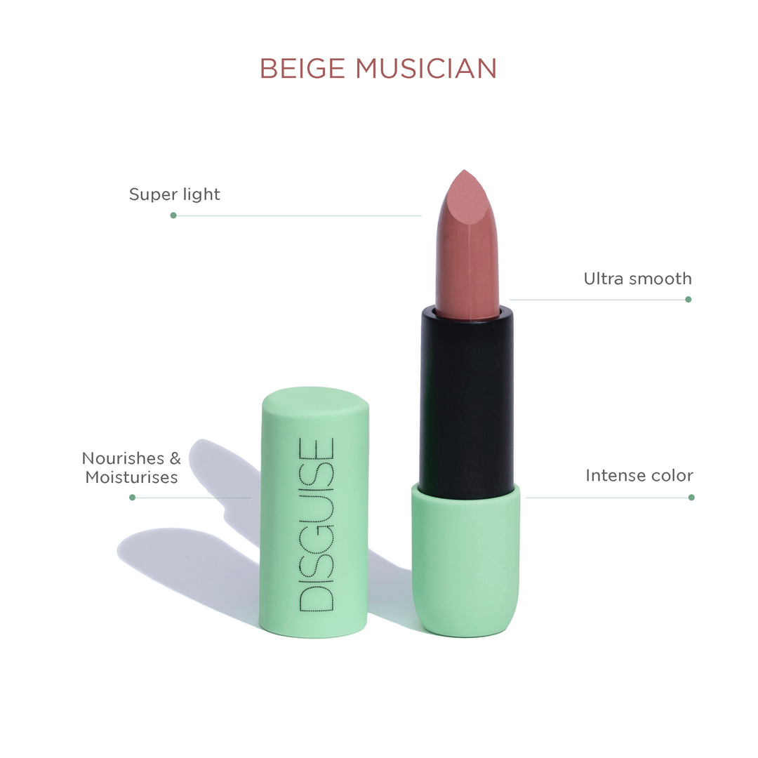 Disguise Cosmetics Satin Matte Lipstick Beige Musician 09 | ULTRA LIGHT & COMFORTABLE | ENRICHED WITH PLANT OILS