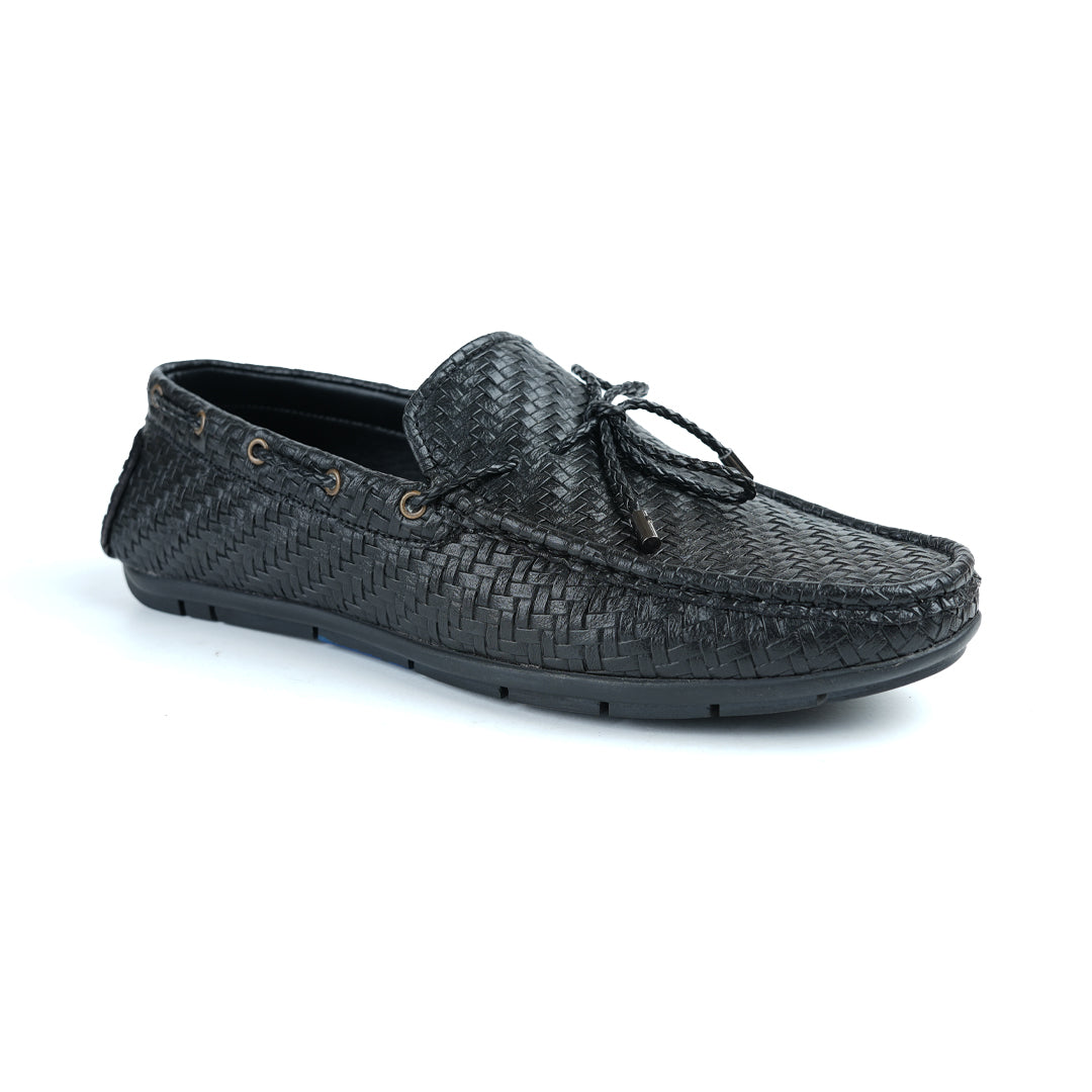 Monkstory Patterned Square Driving Shoes is a black loafer for men with a woven pattern, combining fashion and comfort.