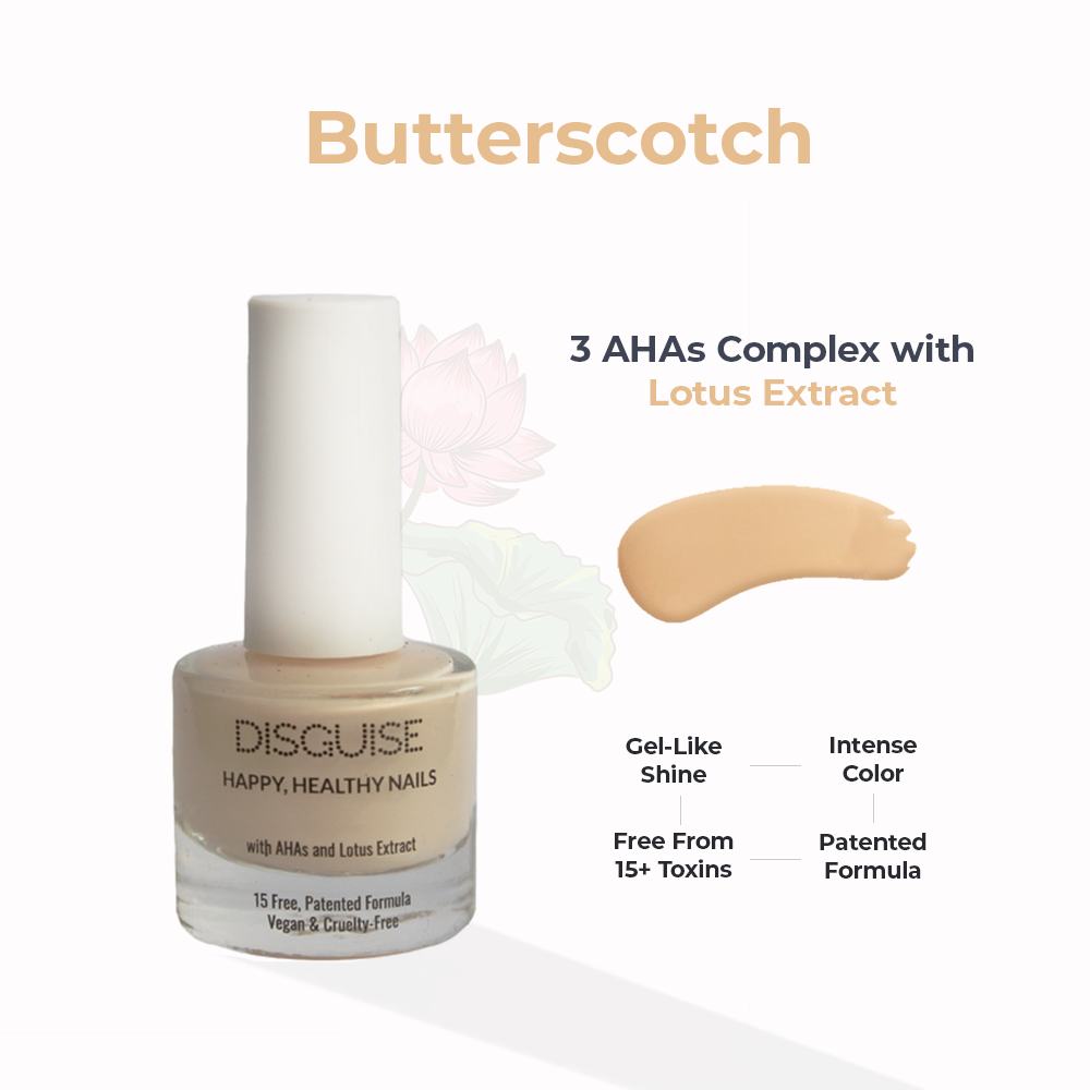Disguise Cosmetics Happy Healthy Nail Polish Butterscotch 116: 21 TOXIN FREE | WITH AHA & LOTUS EXTRACT | REPAIRS & STREGTHENS NAILS | 9 ml