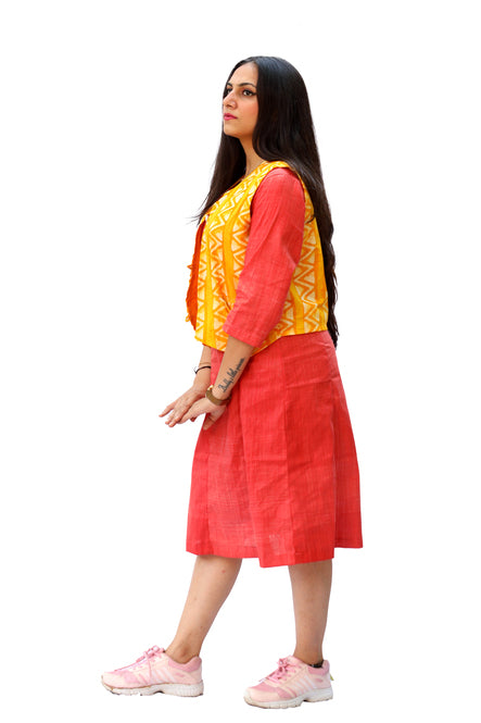 Agati Design Bodhi Yarn Woven Dress with Batik Jacket | Khadi Cotton | Rust Orange, M-XL
