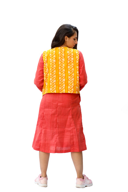 Agati Design Bodhi Yarn Woven Dress with Batik Jacket | Khadi Cotton | Rust Orange, M-XL