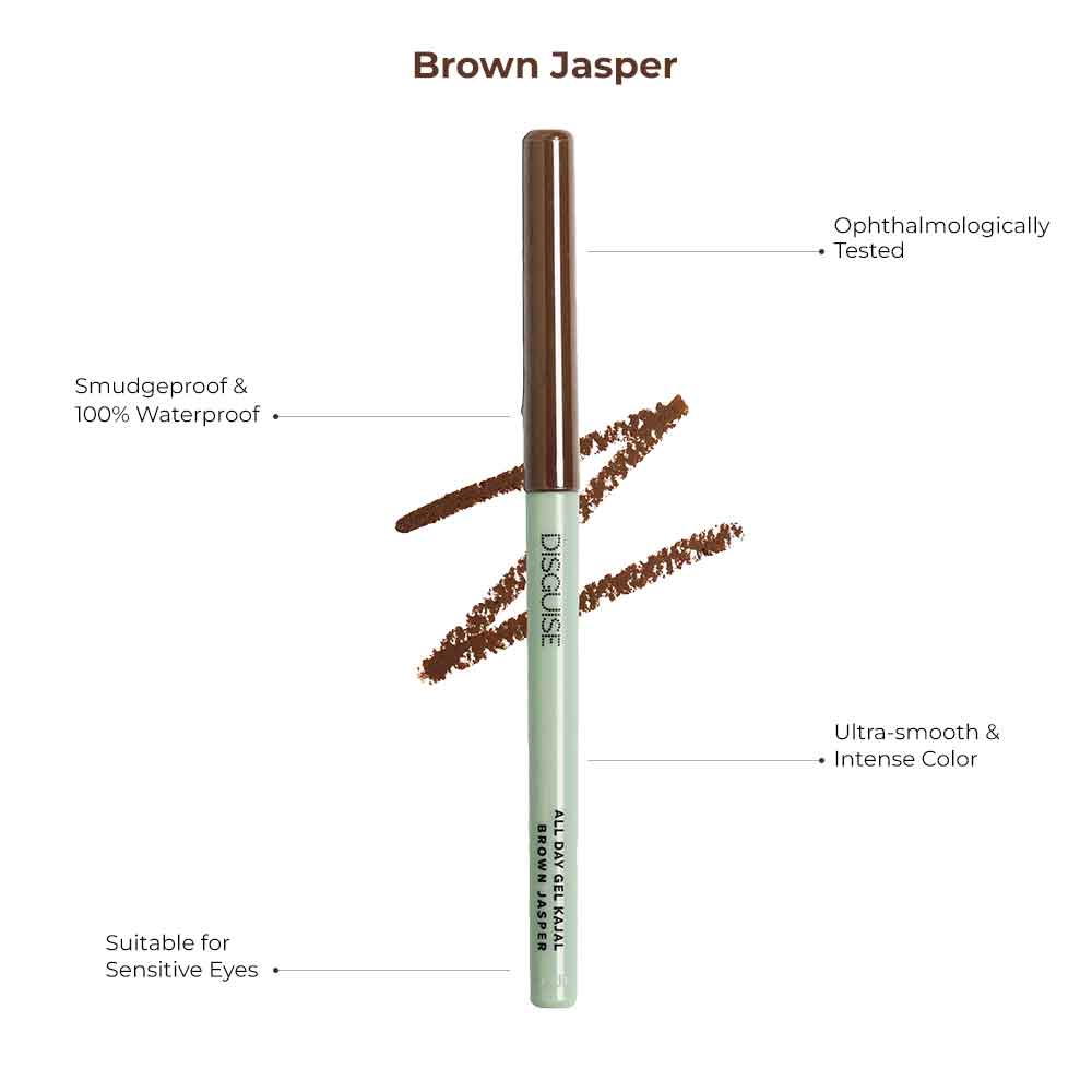 Disguise Cosmetics All Day Gel Kajal Brown Jasper: SMUDGEPROOF | INTENSE COLOR |  OPTHALMOLOGICALLY TESTED | 0.35 gm