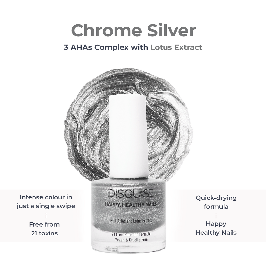 Disguise Cosmetics Chrome Silver 140, 21 TOXIN FREE | WITH AHA & LOTUS EXTRACT | INTENSE COLOR | 9 ml