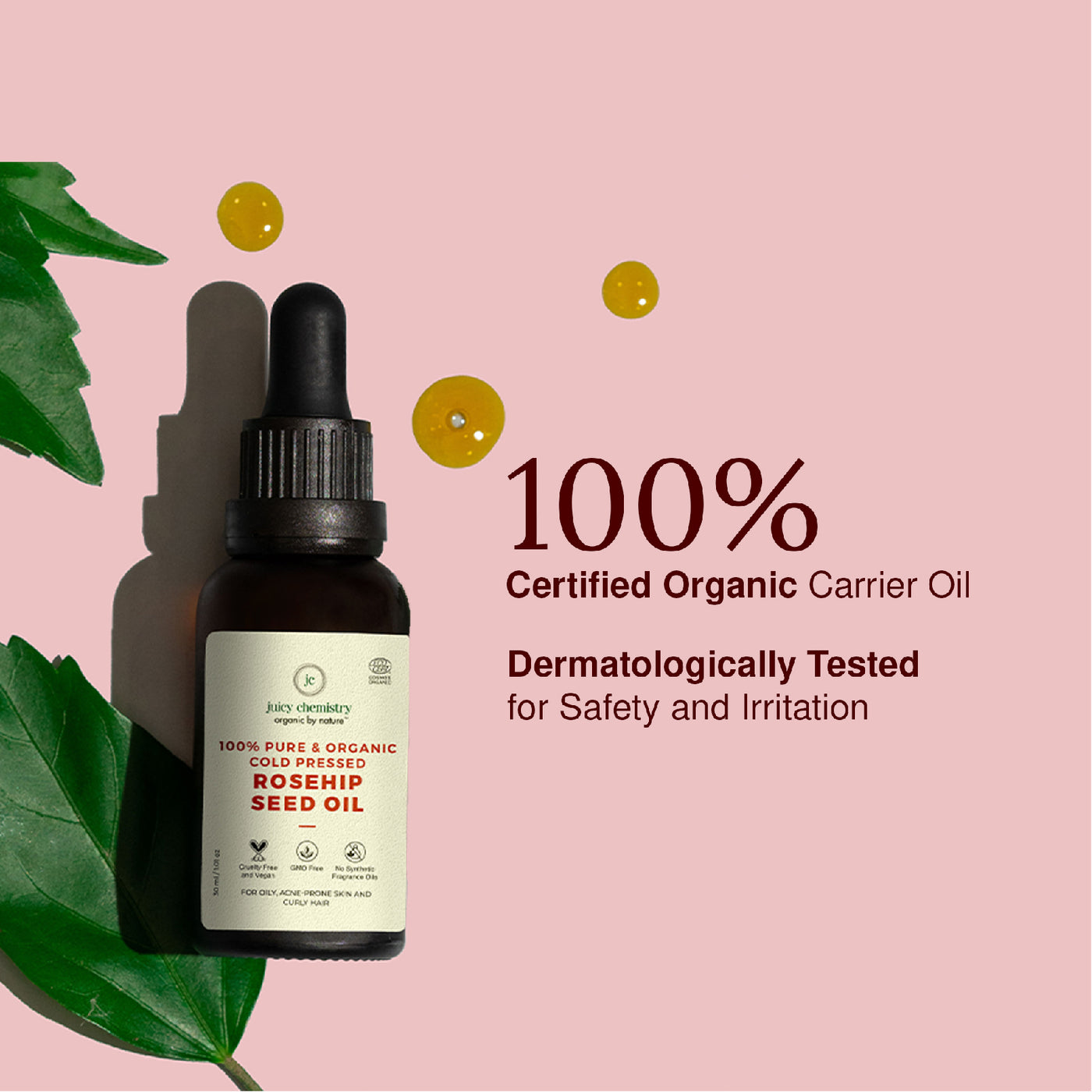 Organic Rosehip Seed Cold Pressed Carrier Oil - 30ml