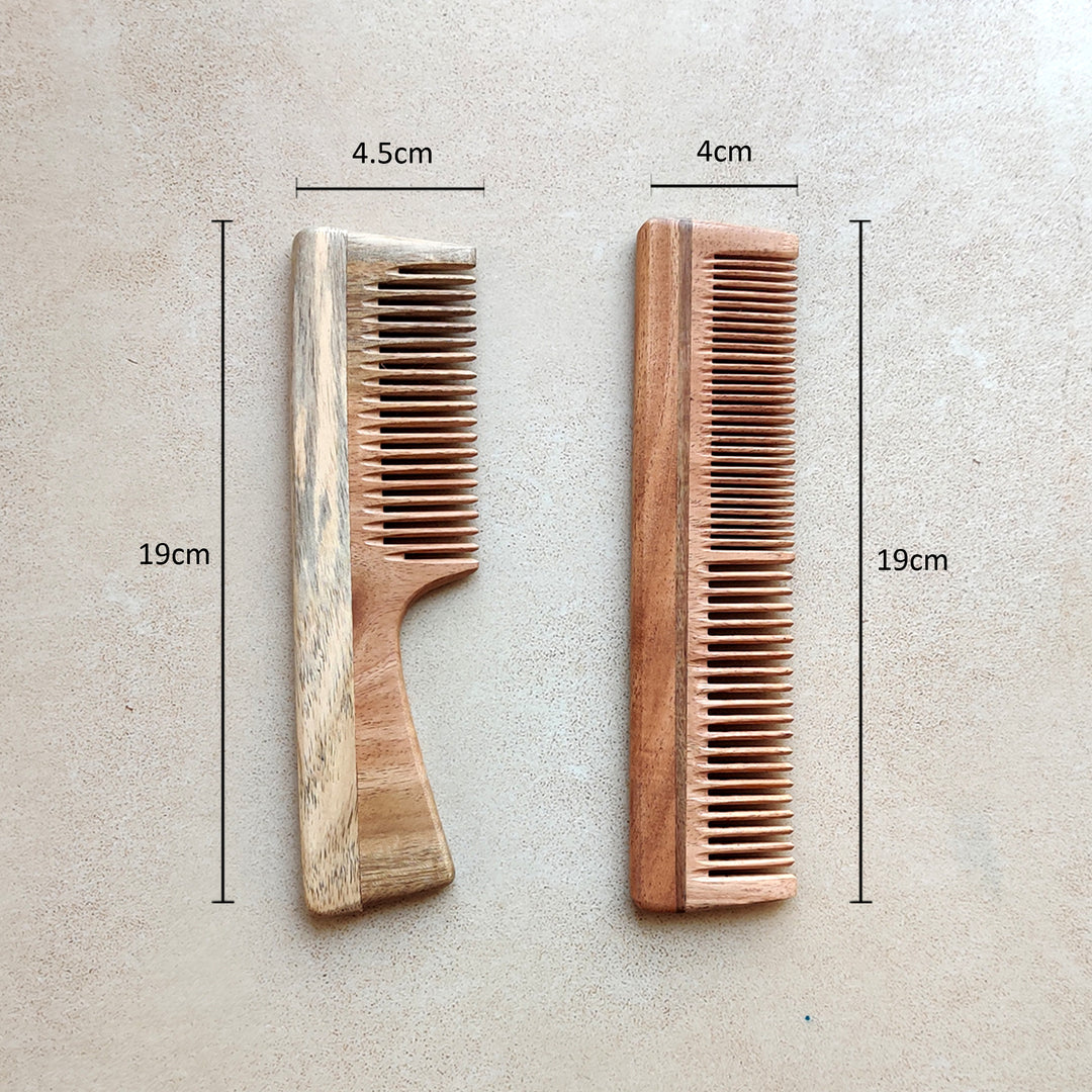 Greenfootprint Neem Wood Combs-Handle and Dual teeth (pack of 2)