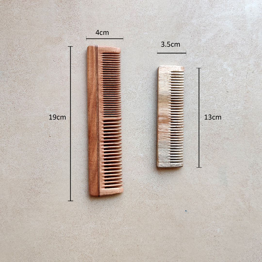 Greenfootprint Neem Wood Combs -Dual Teeth and Pocket comb (Pack of 2)