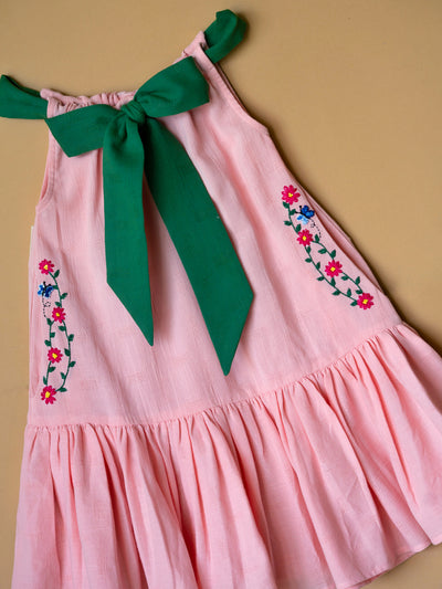 Organic Bow Tie Ruffle Dress - Pink