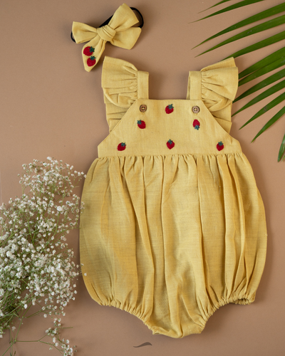 Organic Cotton Baby Romper for Girls - Baby Yellow
