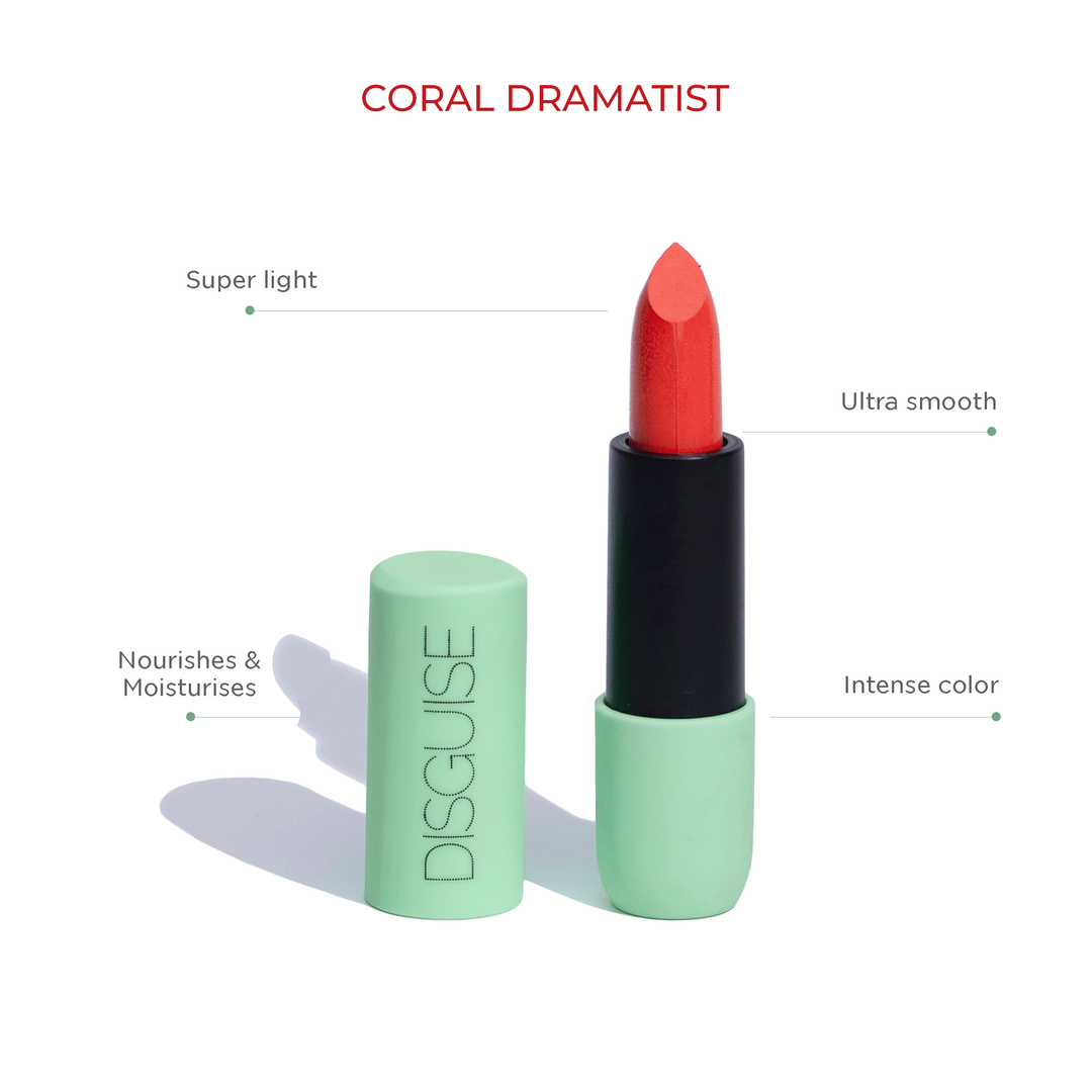 Disguise Cosmetics SATIN MATTE Lipstick Coral Dramatist 05 | Ultra LIGHT & COMFORTABLE | ENRICHED WITH PLANT OILS