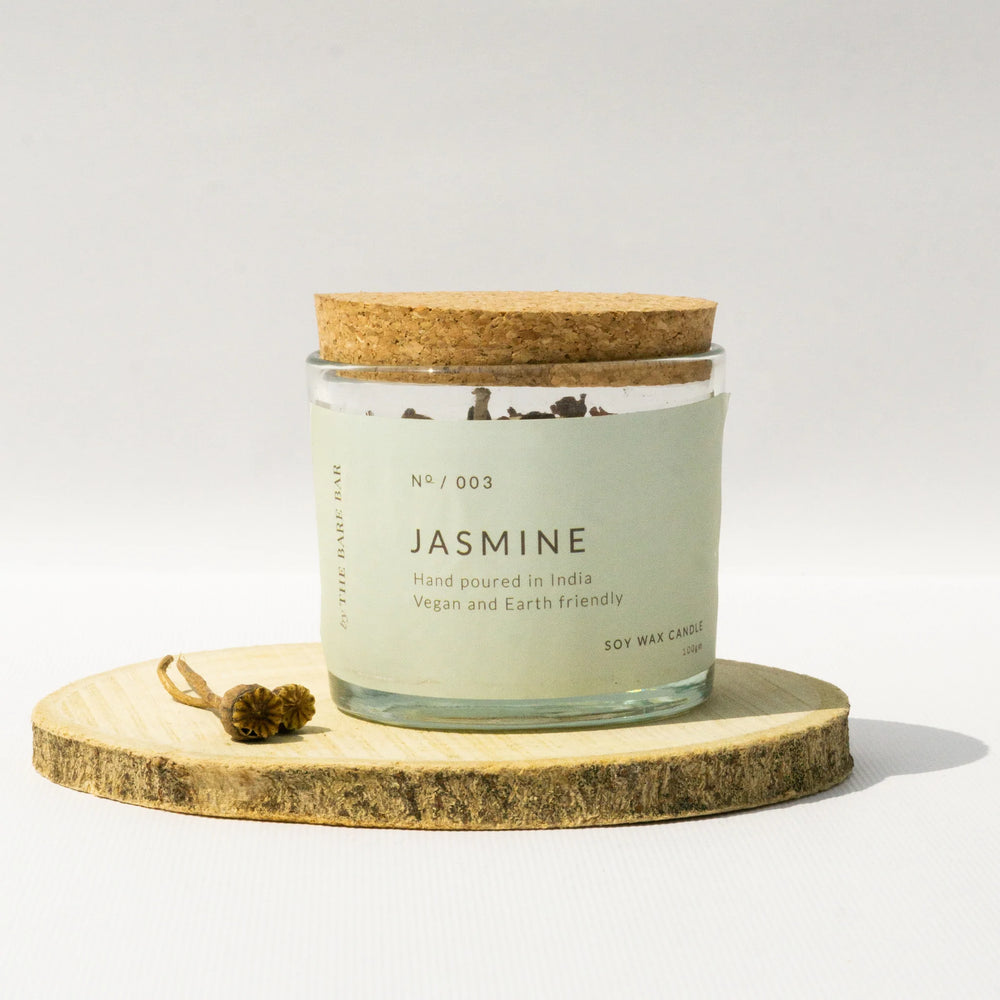 The Bare Bar Jasmine Soy Wax Candle | Glass Jar | 100g