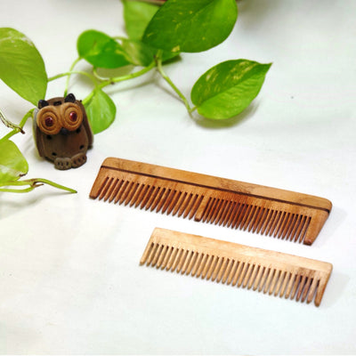 Neem Wood Combs -Dual Teeth and Pocket comb (Pack of 2)