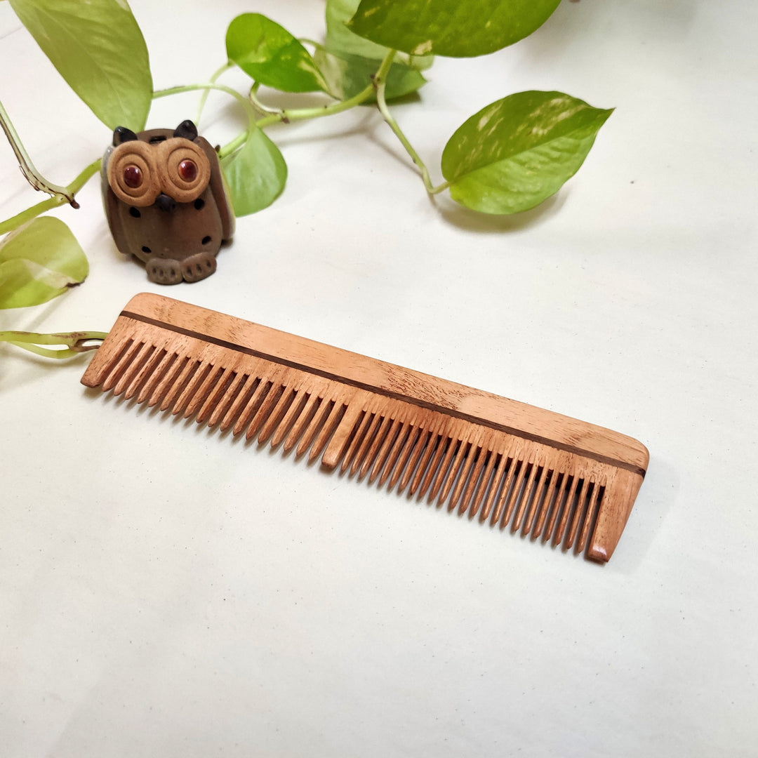 Greenfootprint Neem Wood Combs-Handle and Dual teeth (pack of 2)