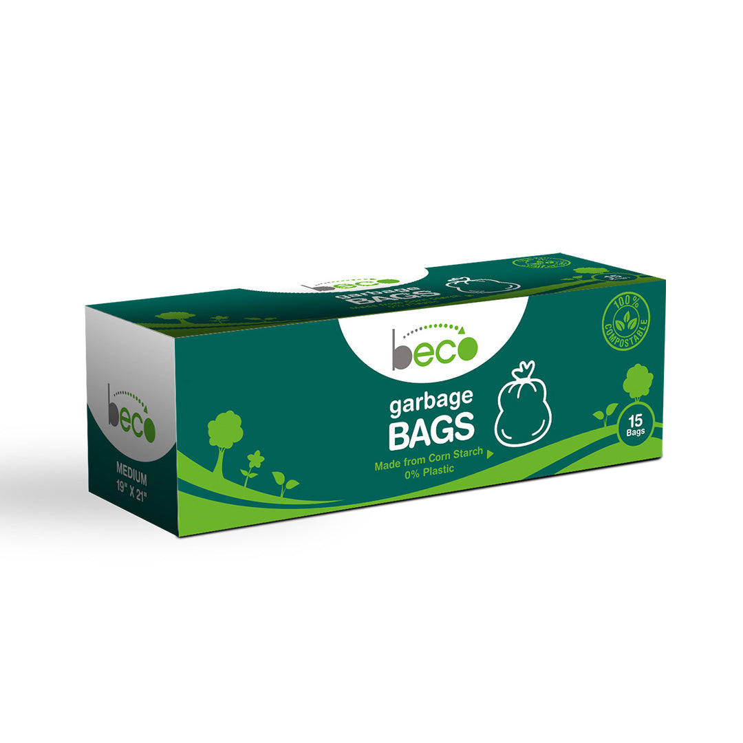 Ecosattva (Beco) Beco Compostable Medium 48 × 53 cm Garbage Bags/Trash Bags/Dustbin Bags 15 Pieces - Pack of 3