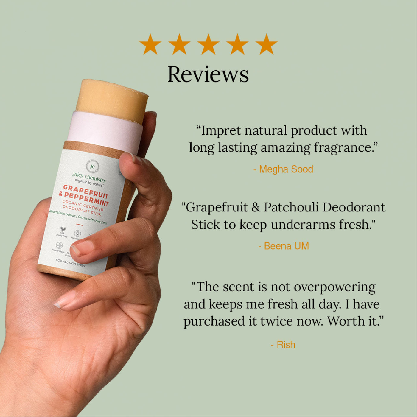 Grapefruit & Patchouli Organic Deodorant Stick -70gm