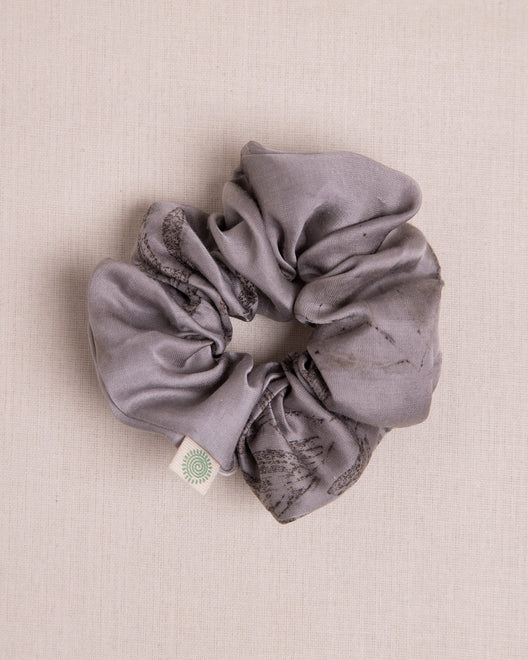 Eco-printed silver meadow scrunchie