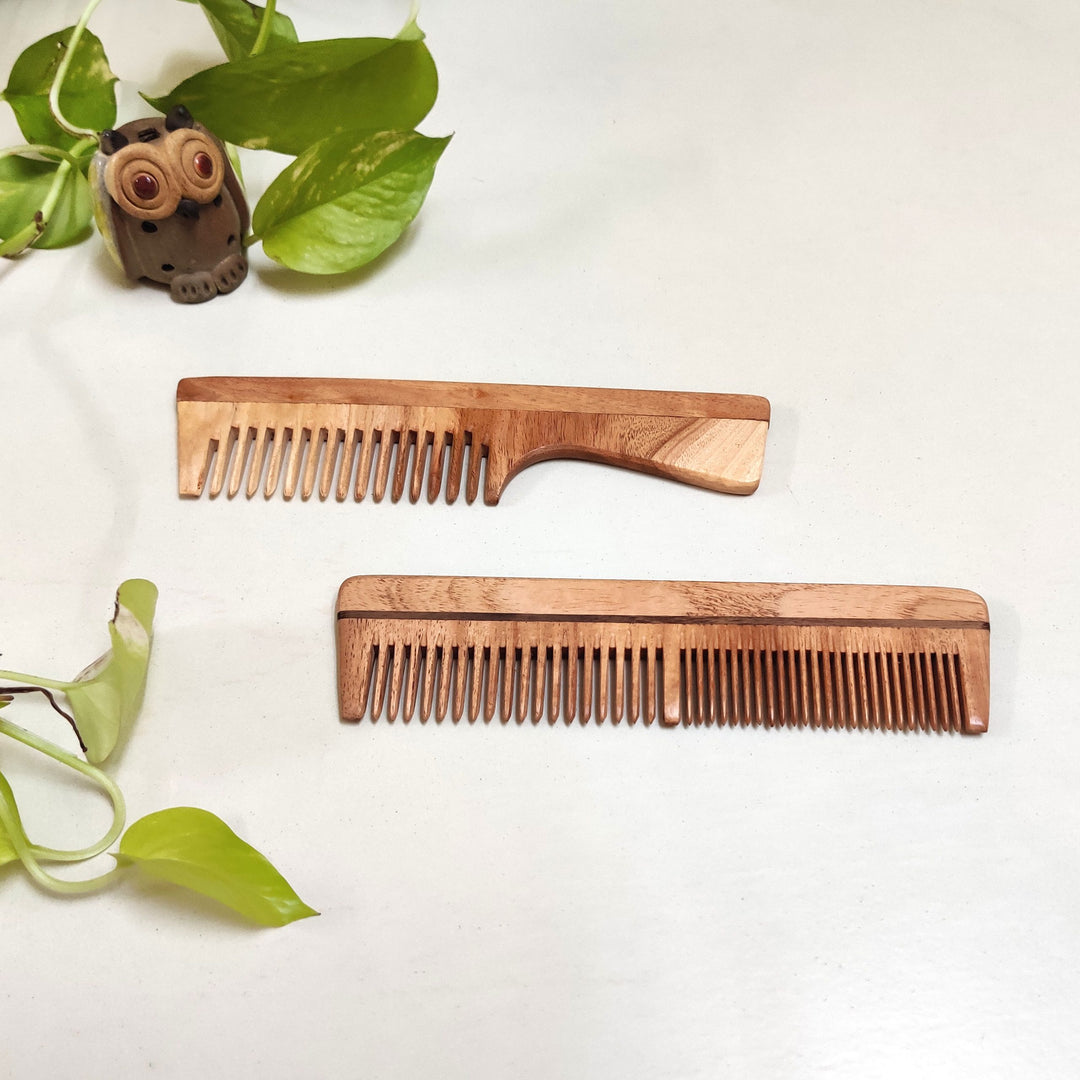 Greenfootprint Neem Wood Combs-Handle and Dual teeth (pack of 2)