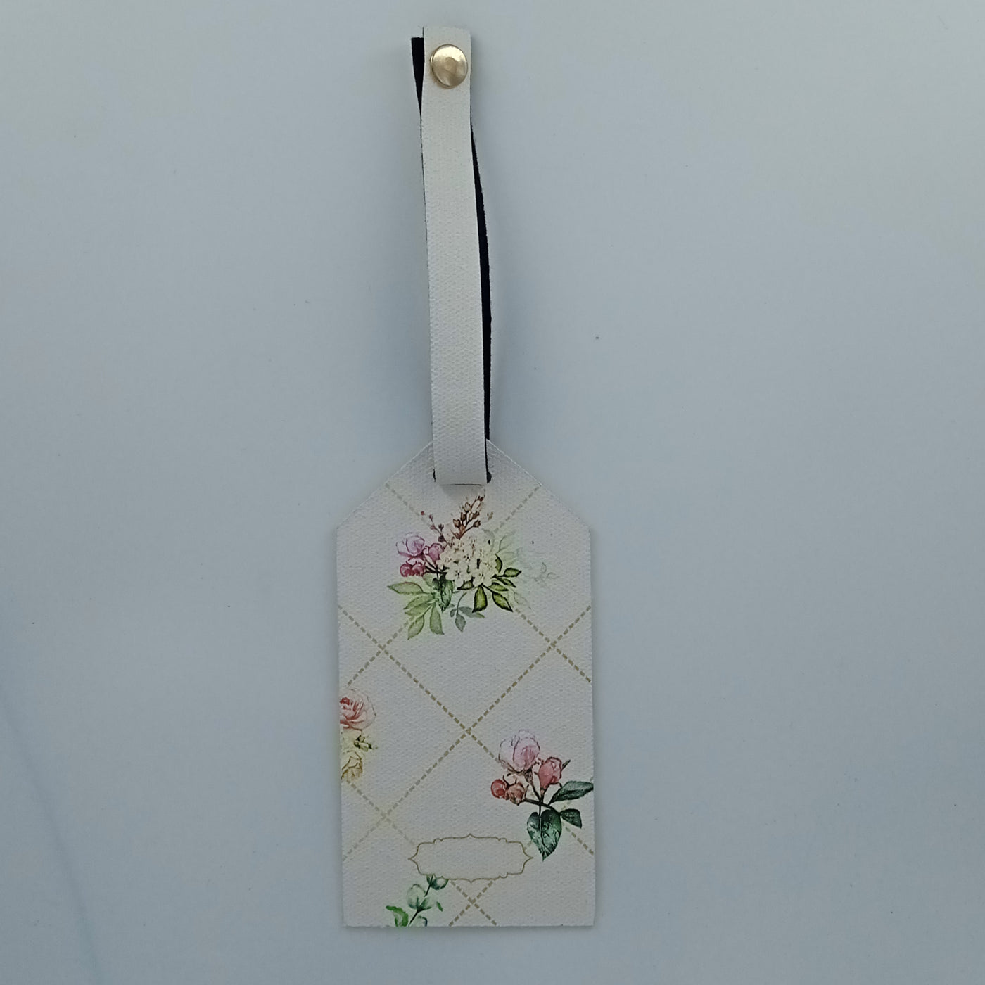 Cotton Canvas Vintage Floral Luggage Tag - Cream, Floral Print