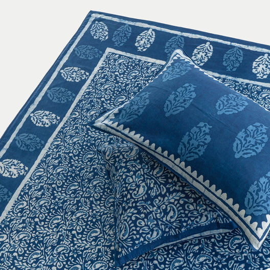 Intricate Indigo Dabu Print Bedsheet