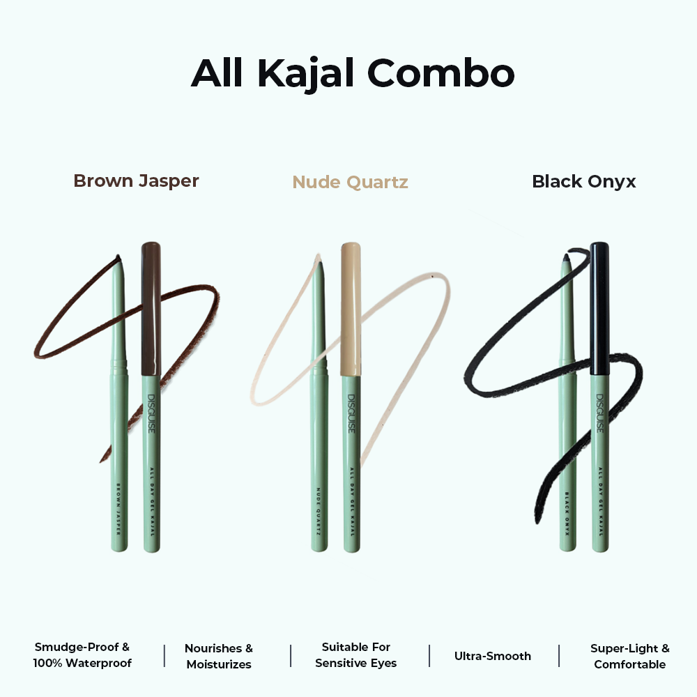 All Day Gel Kajal Black, Brown and Nude Combo: Smudge proof| Intense Color | ophthalmology Tested | 0.35 gm