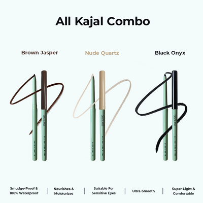 All Day Gel Kajal Black, Brown and Nude Combo: Smudge proof| Intense Color | ophthalmology Tested | 0.35 gm